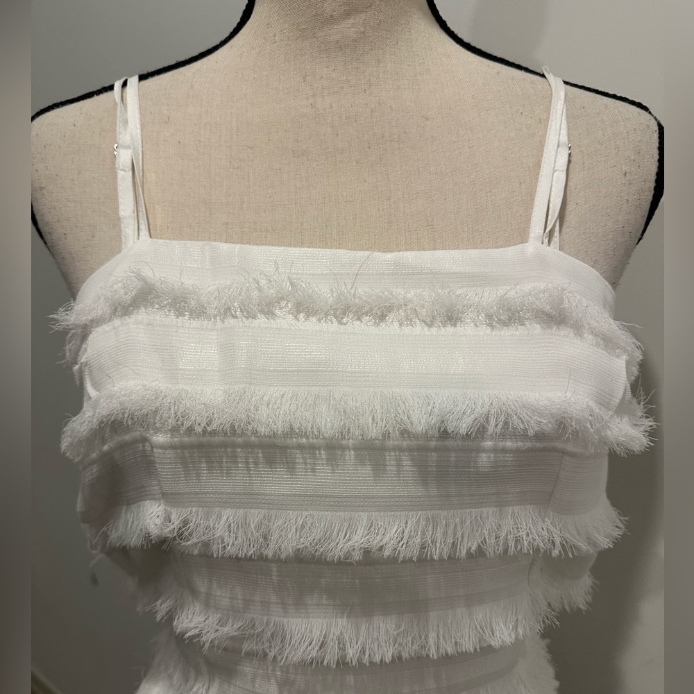 Princess Polly Molina White Mini Dress Size 4 straps eyelash ruffle fringe  NWT - Picture 5 of 12